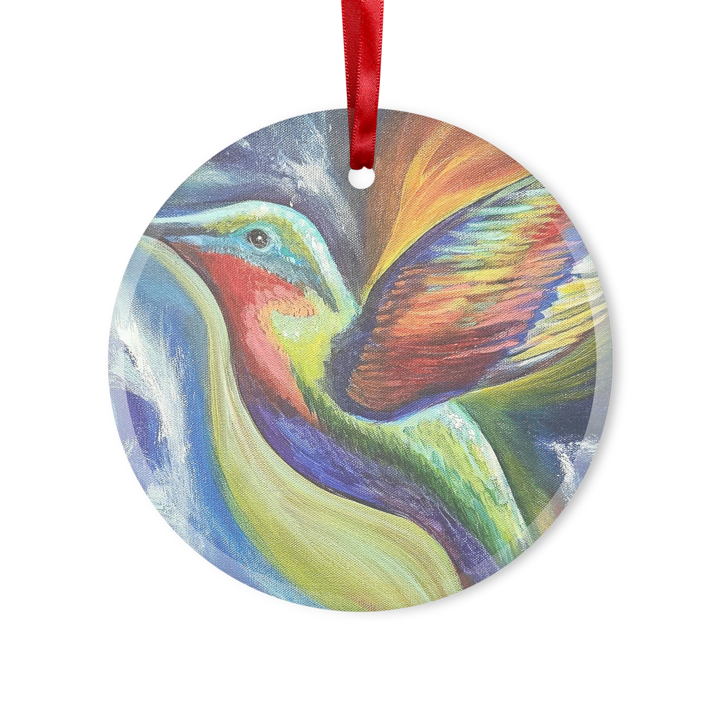 Humming Bird Glass Hanging Ornament